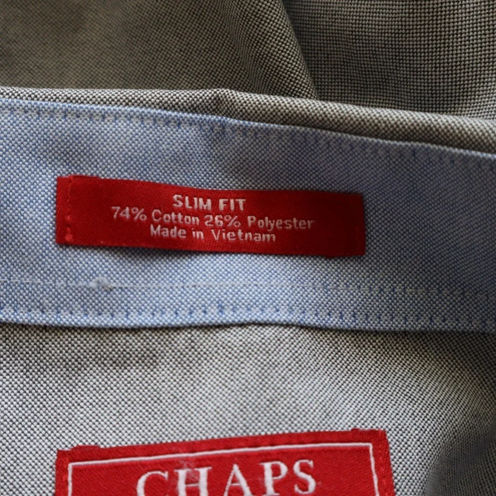 Chaps Shirt‎ Mens XL 17.5 32/33 Slim Fit Wrinkle Free Button Up Gray Long Sleeve
